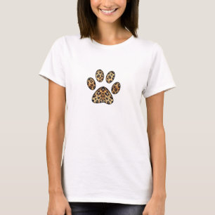 Camiseta Impressão de Pata com Brilho de Leopardo Dourado e