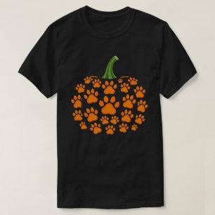 Camiseta Impressão de Pata de Abóbora Halloween Amigo Cão F