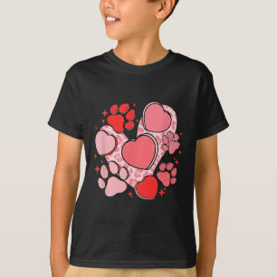Camiseta Impressão de Pata de Cachorro com Coração Vermelho