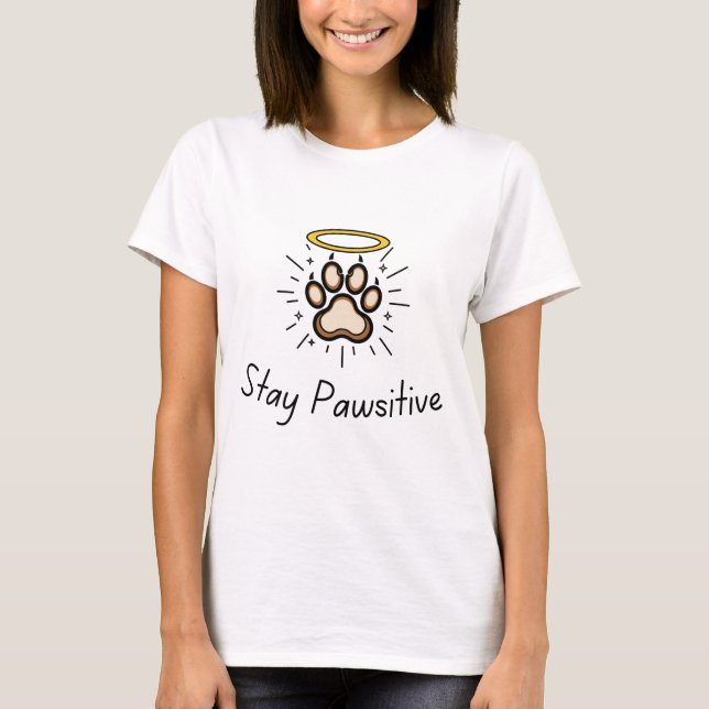 Camiseta  Impressão de Pata de Cachorro e Gato Fofa com Hal (Frente)