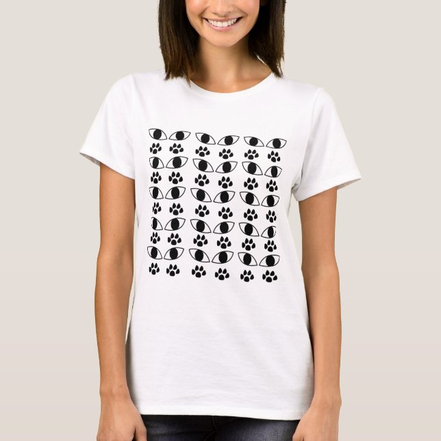 Camiseta Impressão de Pata de Gato Preto e Branco      (Frente)
