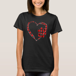 Camiseta Impressão de Pata Xadrez Vermelho Coração Dia dos