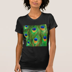 Camiseta Impressão de Penas de Pavão Coloridas