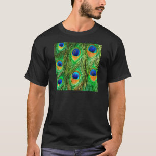 Camiseta Impressão de Penas de Pavão Coloridas