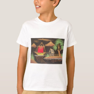 Camiseta Impressão de pintura de óleo em veleiro vermelho