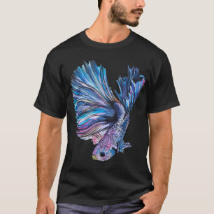 Camiseta impressão de pintura em aquarela de peixe beta azu