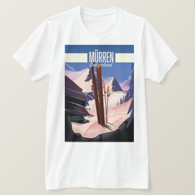 Camiseta Impressão de poster de esqui Murren Suiça. (Frente do Design)