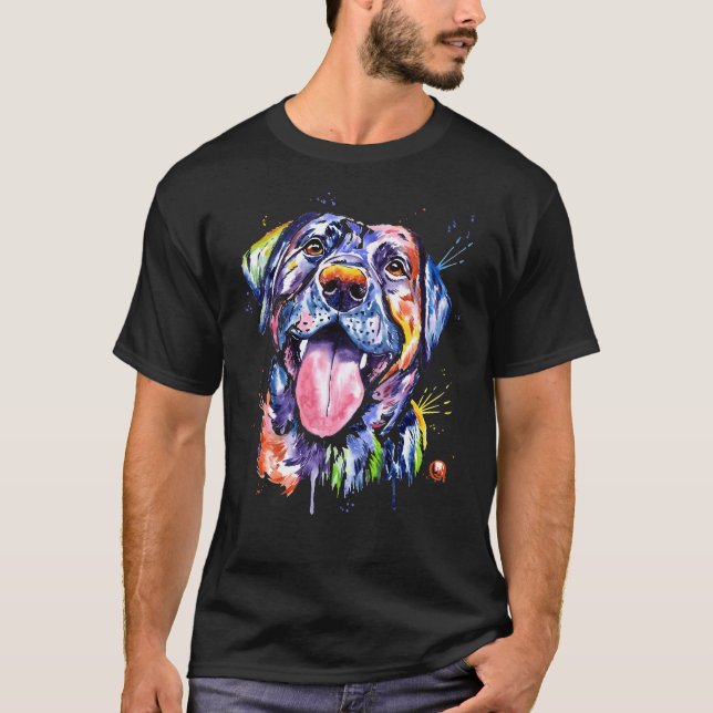 Camiseta Impressão de Retrato Pet de Aquarela Preta (Frente)
