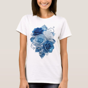 Camiseta Impressão de ROSAS AZUIS e DIAMANTES Prateada Jovi