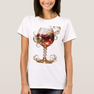 Camiseta Impressão de TAÇA DE VINHO BRILHANTE em Dourado Ch