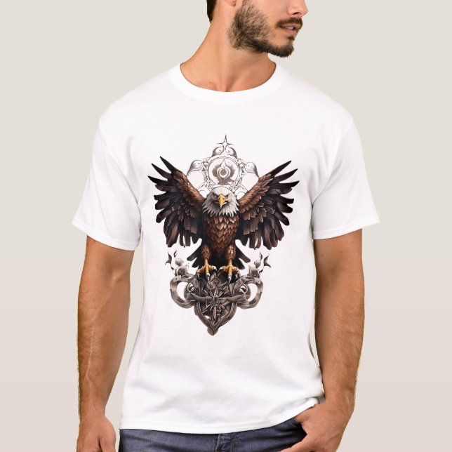 Camiseta Impressão de Tatuagem da Águia Majestosa (Frente)