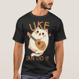 Camiseta Impressão de Ukulele Gato Brincando Pode Fazer Pro