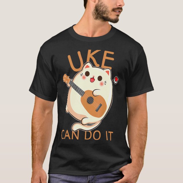 Camiseta Impressão de Ukulele Gato Brincando Pode Fazer Pro (Frente)