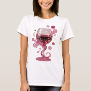 Camiseta Impressão de VINHO em COPO de VIDRO Rosa Prata Mod