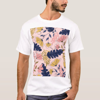 Camiseta Impressão de Vintage das Folhas Tropicais