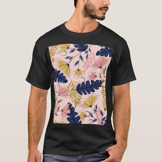 Camiseta Impressão de Vintage das Folhas Tropicais (Frente)