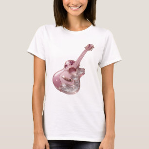 Camiseta Impressão de violão prateado brilhante rosa divert
