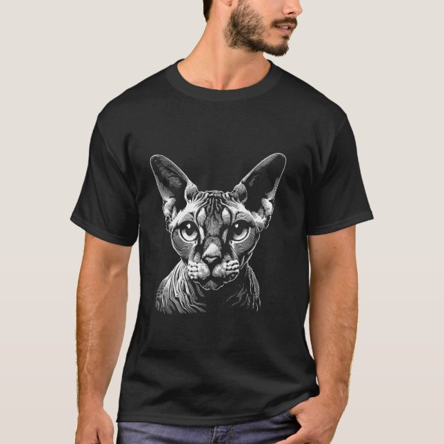 Camiseta Impressão Digital de Gato - Devon Rex Pai Mãe (Frente)