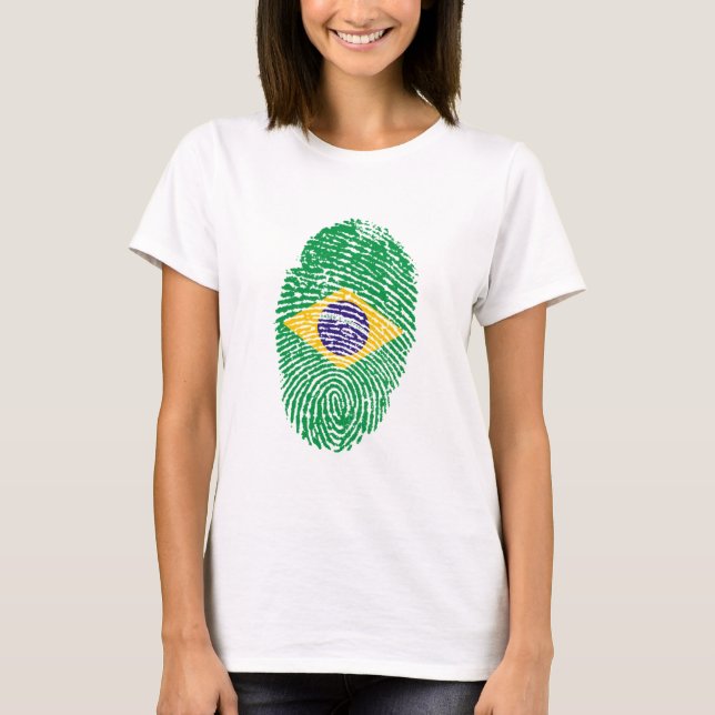 Camiseta Impressão digital sobre a bandeira do Brasil (Frente)