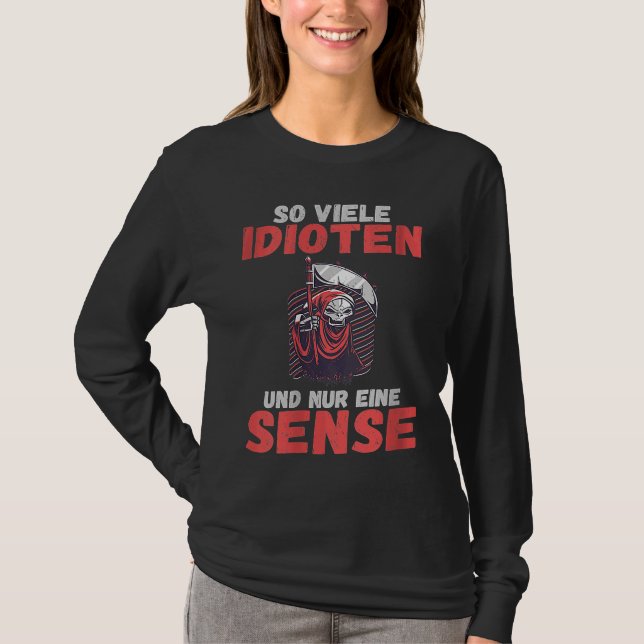 Camiseta Impressão digital Tantos idiotas e um senso de hum (Frente)