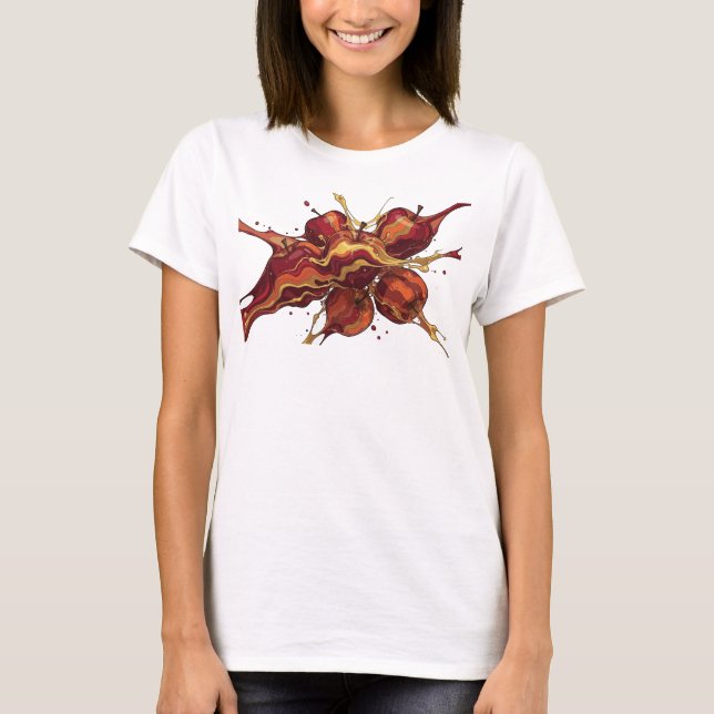 Camiseta Impressão Dinâmica de Moda de Maçã Abstrata Vermel (Frente)