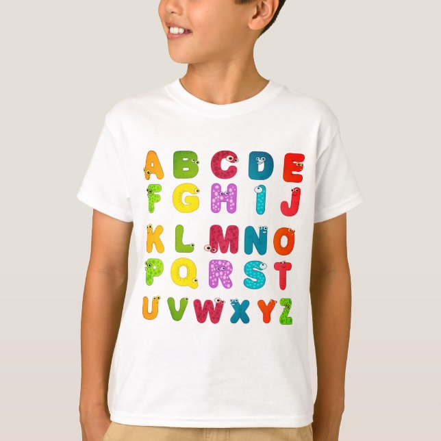 Camiseta Impressão do alfabeto das letras dos desenhos (Frente)