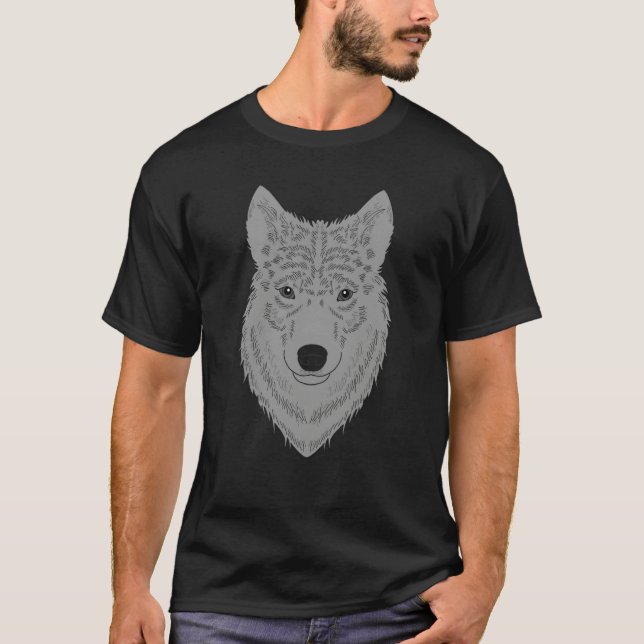 Camiseta Impressão facial de predador cabeça de lobo com an (Frente)