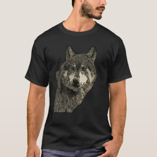 Camiseta Impressão facial de predador cabeça de lobo com an
