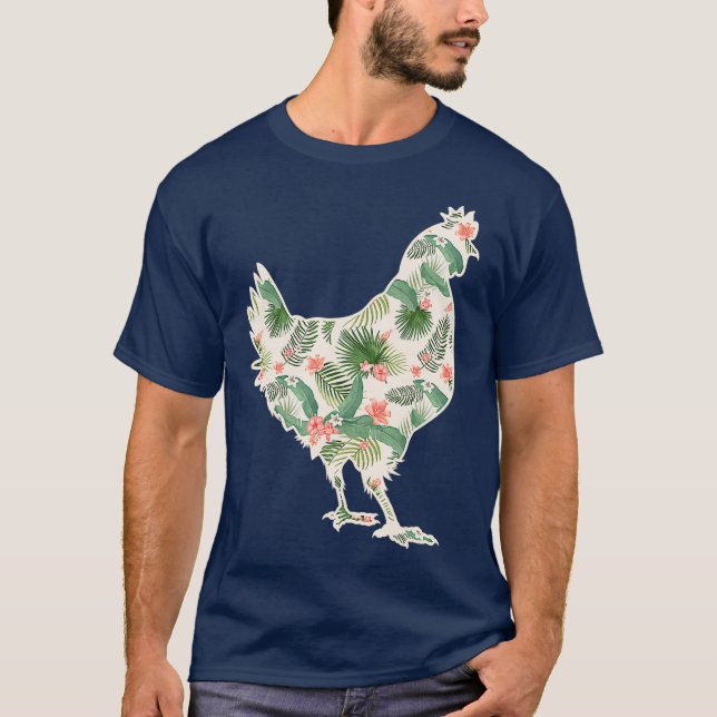 Camiseta Impressão Floral Hen Hawaiian, Rapariga De Galinha (Frente)