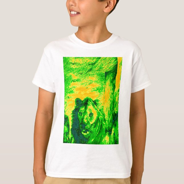 Camiseta Impressão Fluorescente de Arte Lion de Visão Notur (Frente)