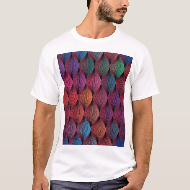 Camiseta Impressão geométrico de onda multicolor (Frente)