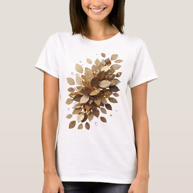 Camiseta Impressão Ícone Prata FOLHAS DORADAS (Frente)
