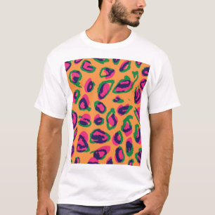 Camiseta Impressão Leopardo, Padrão Animal Colorido.