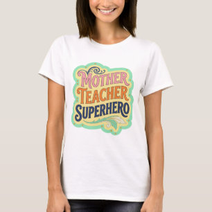 Camiseta Impressão MOTHER TEACHER SUPERHERO Rosa Moderna