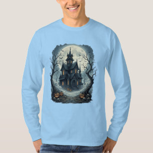 Camiseta Impressão Noturna da Mansão Assombrada ao Luar