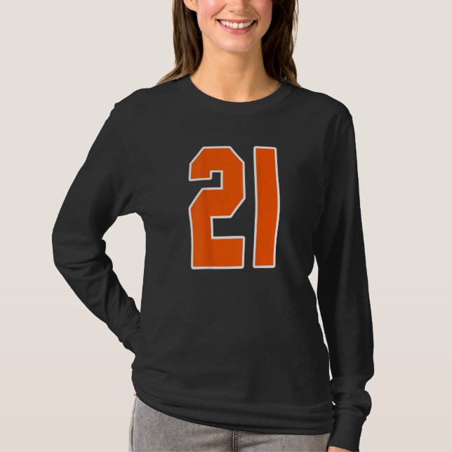 Camiseta Impressão Posterior Laranja Número 21 do Bloco Esp (Frente)