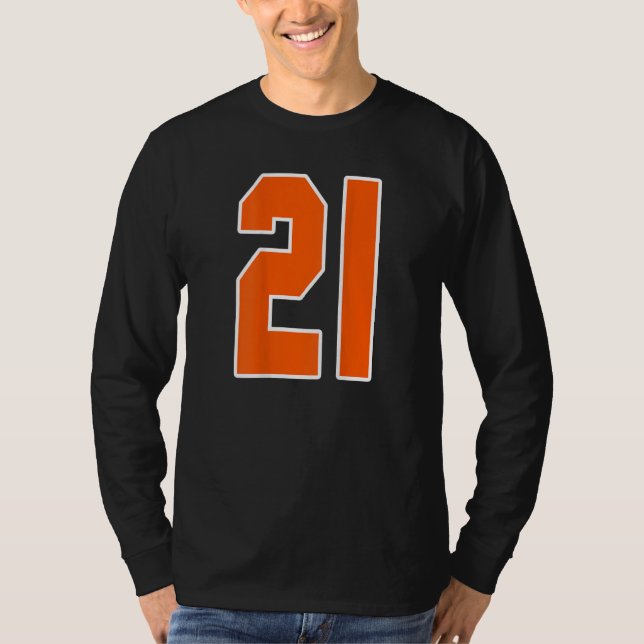 Camiseta Impressão Posterior Laranja Número 21 do Bloco Esp (Frente)