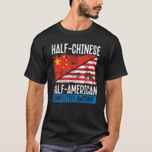 Camiseta Impressão traseira metade chinesa metade americana