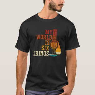 Camiseta Impressão traseira Meu mundo é guitarra de seis co