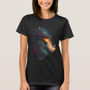 Camiseta Impressão traseira O dragão que respira fogo escur