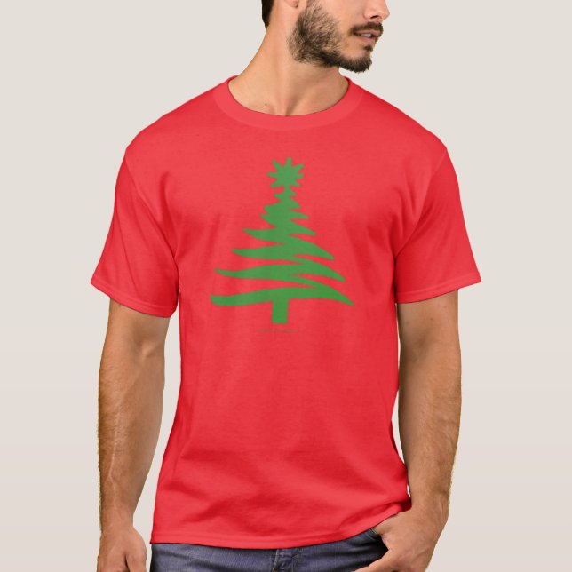 Camiseta Impressão Verde de Estêncil de Árvore de Natal Mod (Frente)