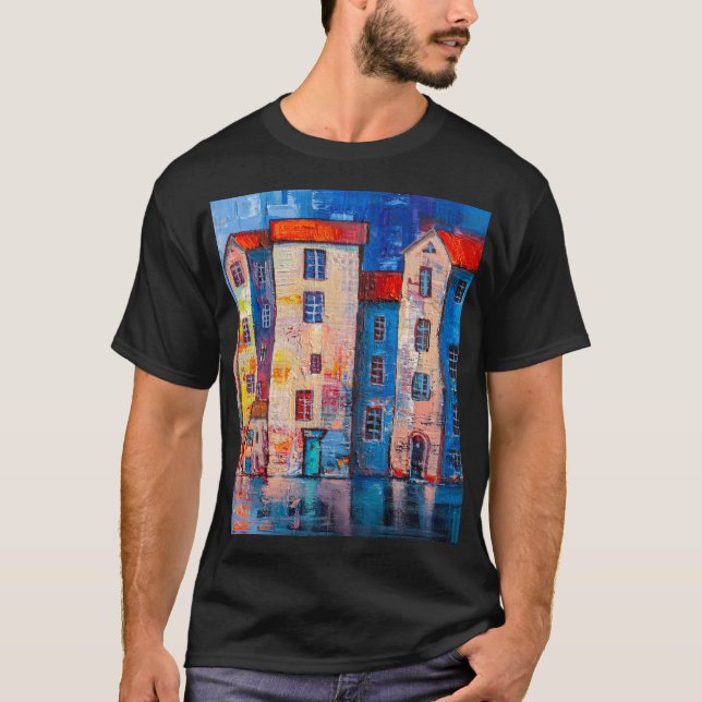 Camiseta Impressionante do Panorama de Rua Colorida (Frente)