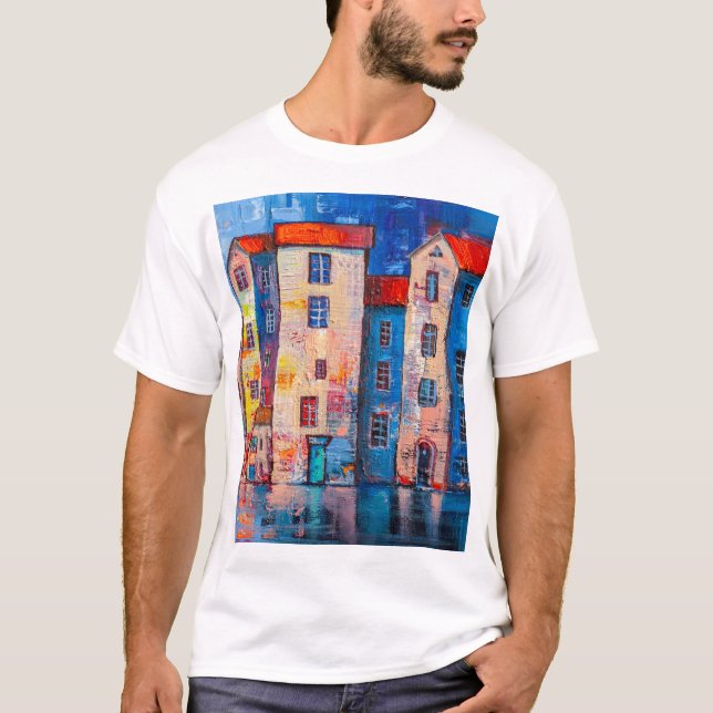 Camiseta Impressionante do Panorama de Rua Colorida (Frente)