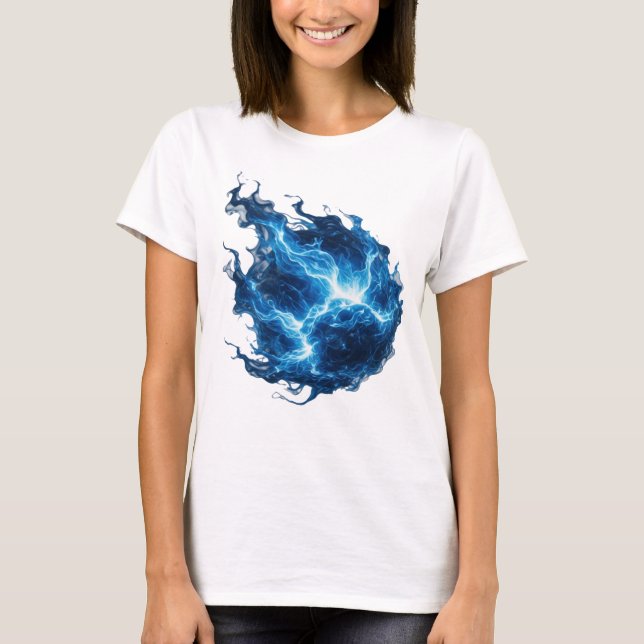 Camiseta Impressionante impressão de CHAMA AZUL prateada (Frente)