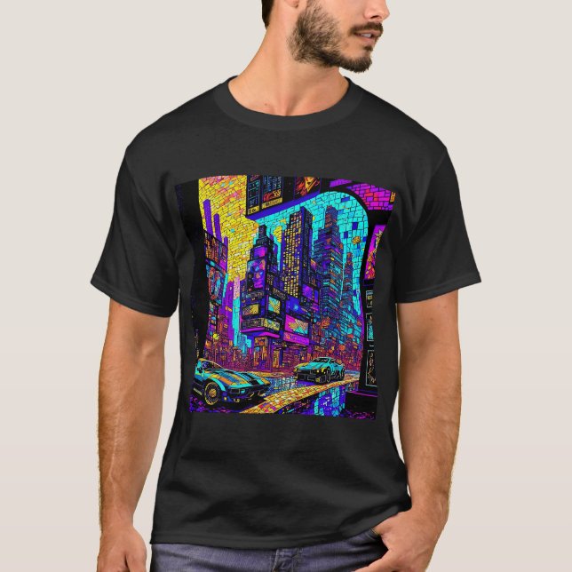 Camiseta Impressionante Mosaico, Vidro Escondido Neon Cyber (Frente)