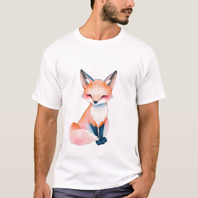 Camiseta Impressionista Watercolor Fox com Cogumelos (Frente)