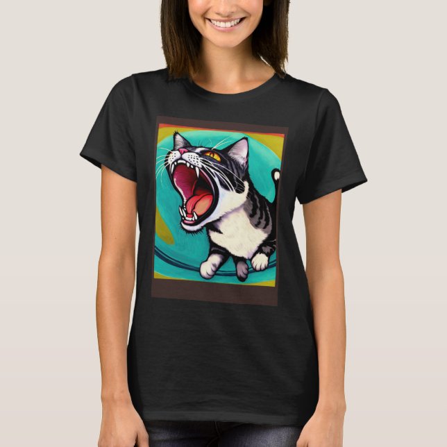 Camiseta Impressionistic  Cat Screaming Impressionism Cats  (Frente)