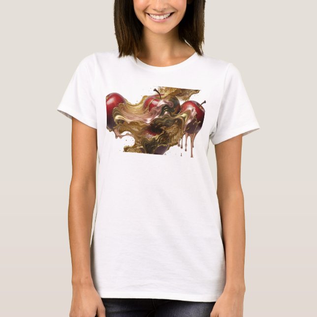 Camiseta impressiva com estampa de maçã abstrata v (Frente)