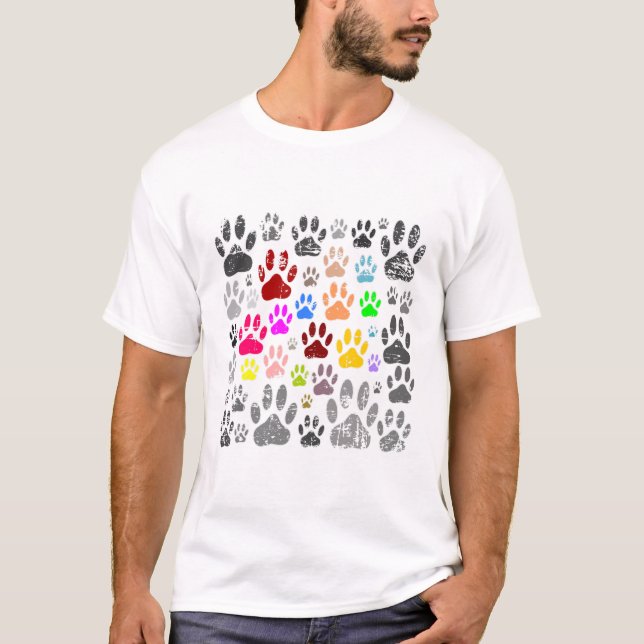 Camiseta Impressões Coloridas De Vidraças De Cães Em Cinzas (Frente)
