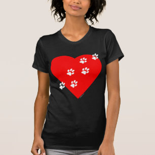 Camiseta Impressões da pata em meu coração - vermelho